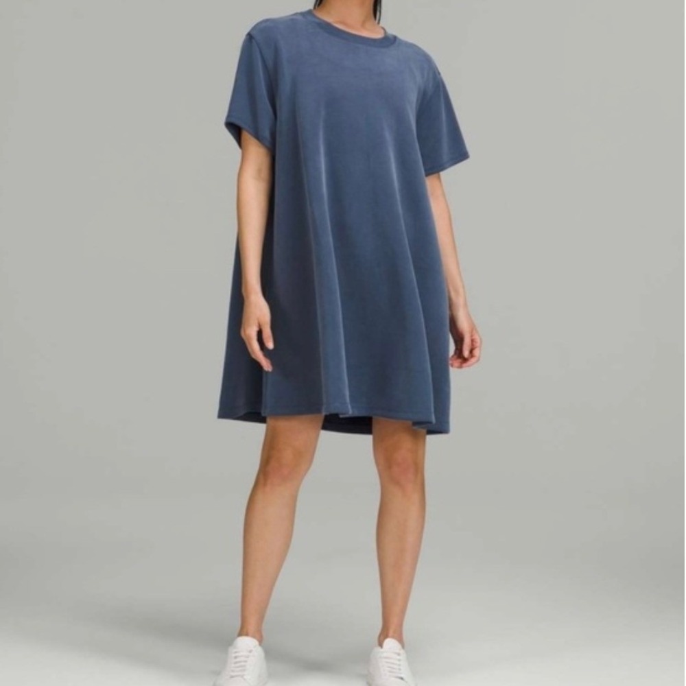 Lululemon All Yours Softstreme Tee Dress Blue Relaxed Fit Short Sleeve Mini 10